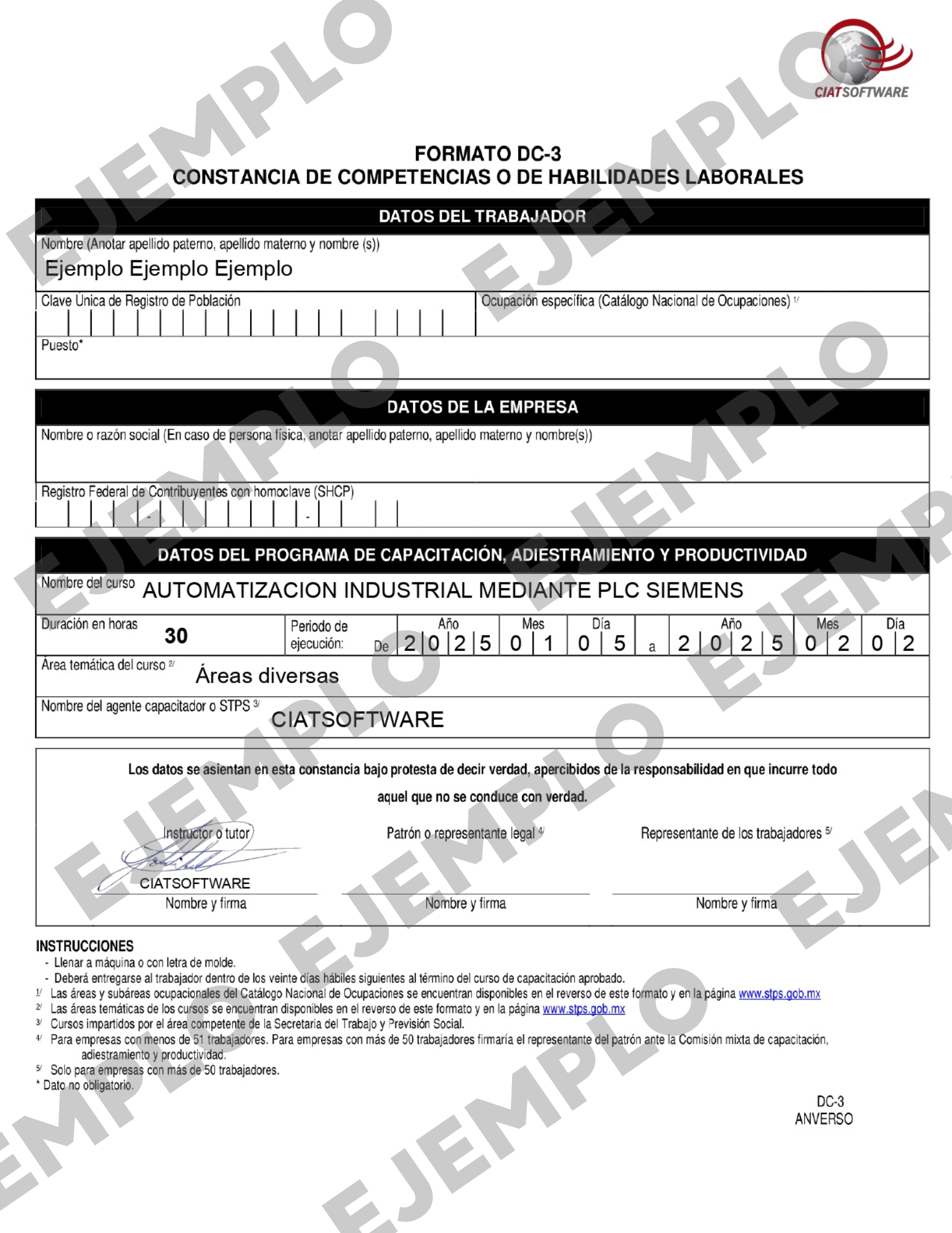 Reconocimiento por parte de nuestra empresa CIATSOFTWARE S. A. DE C.V.