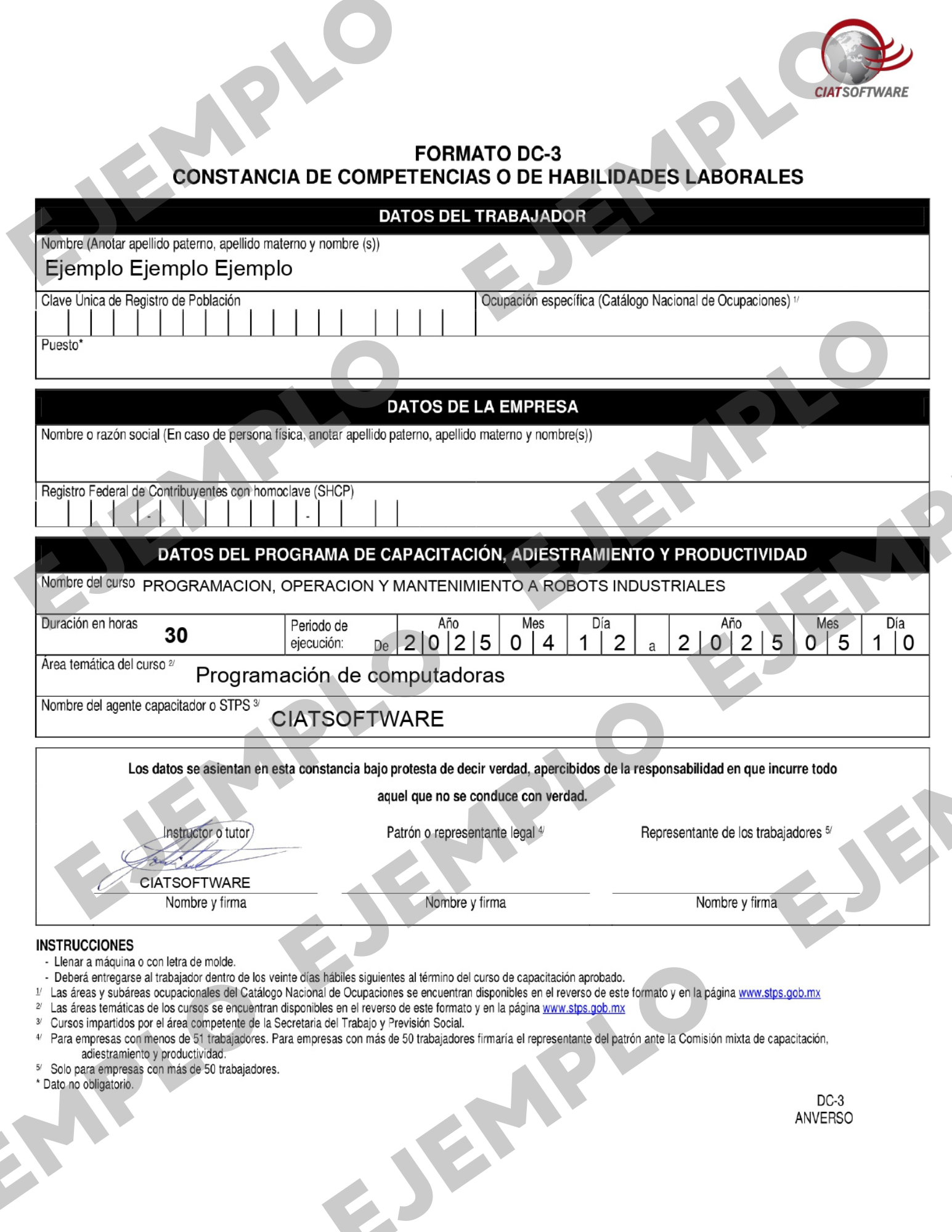 Reconocimiento por parte de nuestra empresa CIATSOFTWARE S. A. DE C.V.
